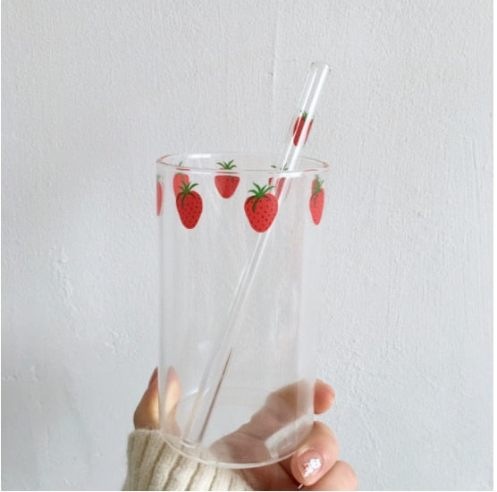 Aesthetic Glass Cup Drinking Glasses With Glass Straw Portable